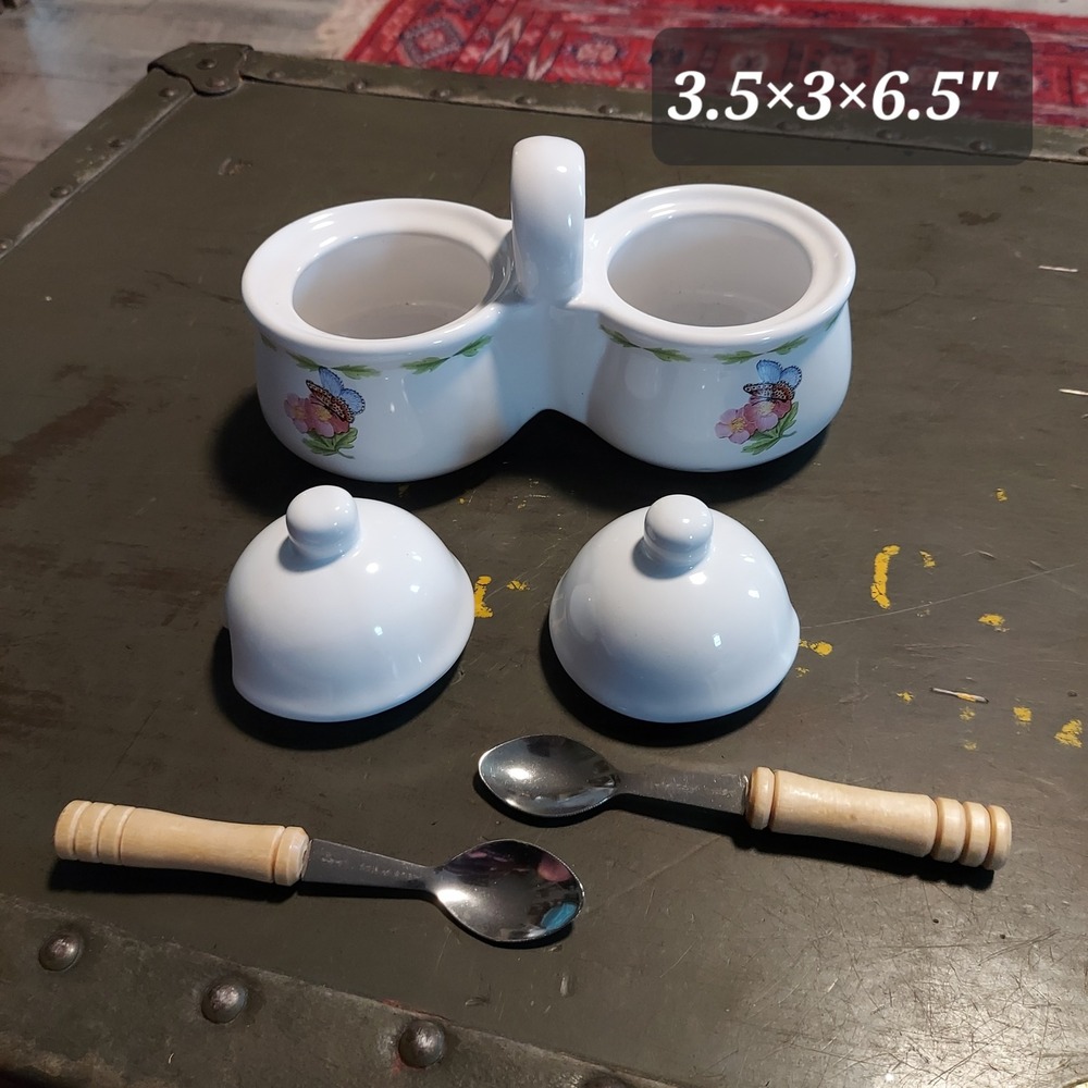 Houston Harvest Hallmark Butterfly Floral Ceramic Double Condiment Server Spoons - Picture 4 of 6